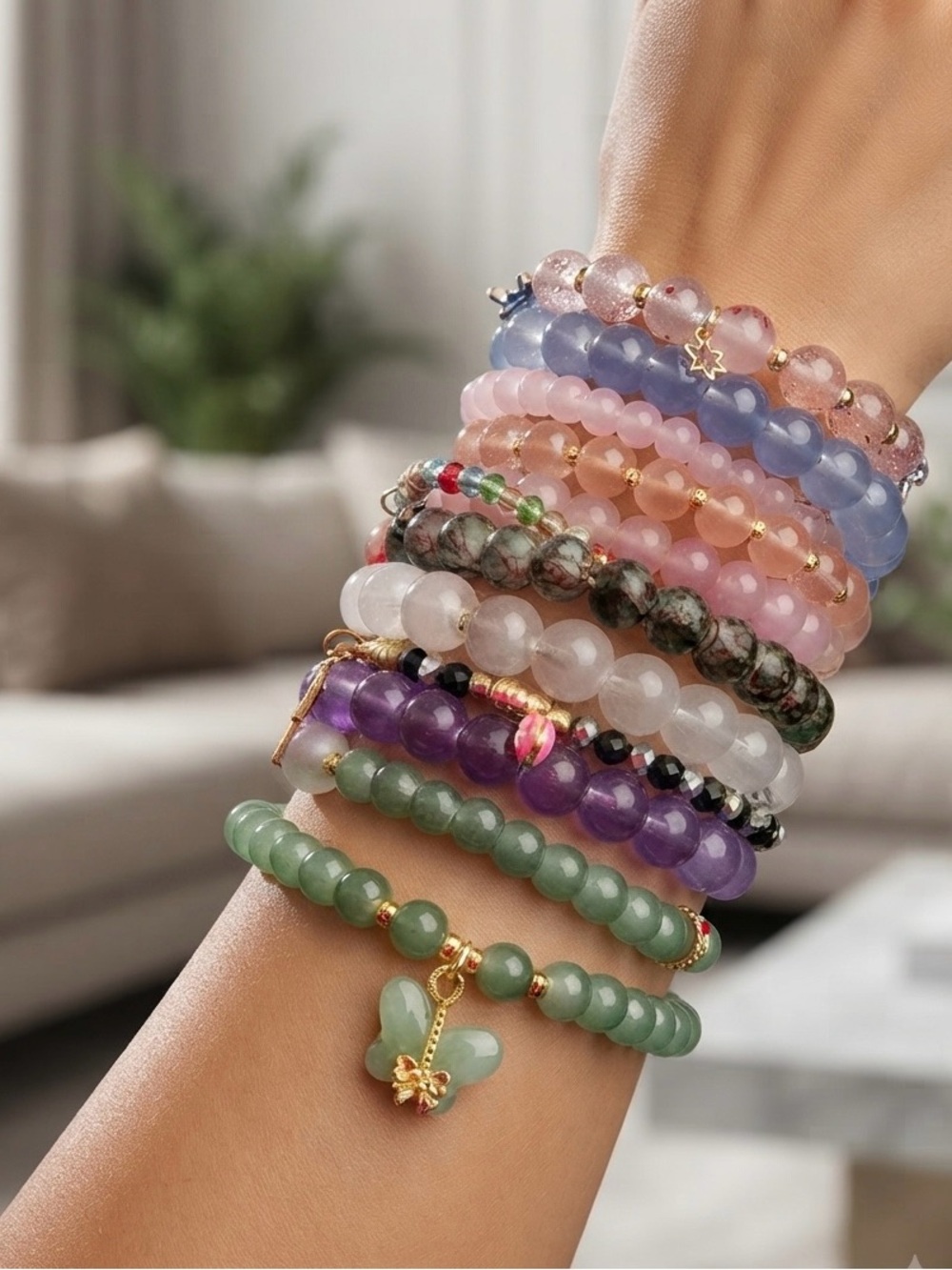 Multi 12 pc beaded bracelet set of assorted array of colors